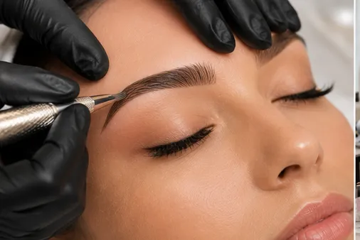 Bahar Academy'de bir öğrencinin kaş microblading çalışması yaparken çekilen yakın fotoğrafı