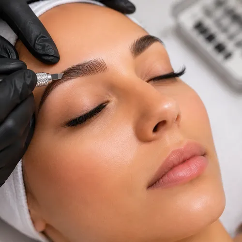 Bahar Academy'de kaş microblading uygulamasının başka bir açıdan çekimi